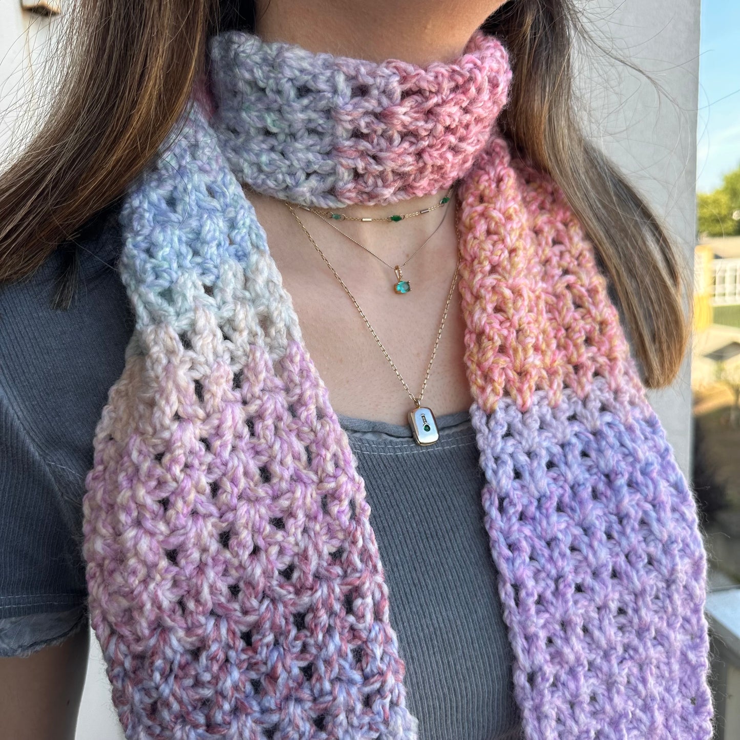 Handmade pastel shades ombré crochet scarf