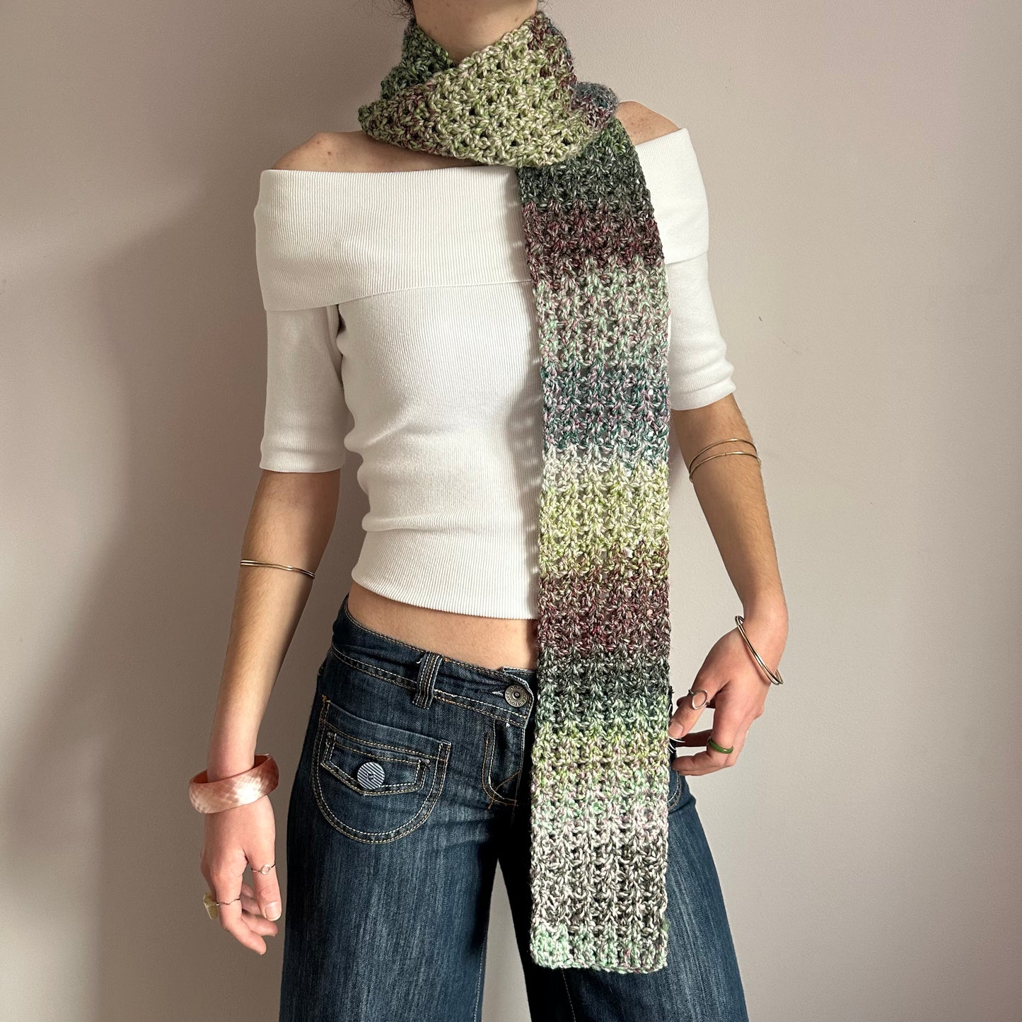 Handmade dusky shades crochet scarf