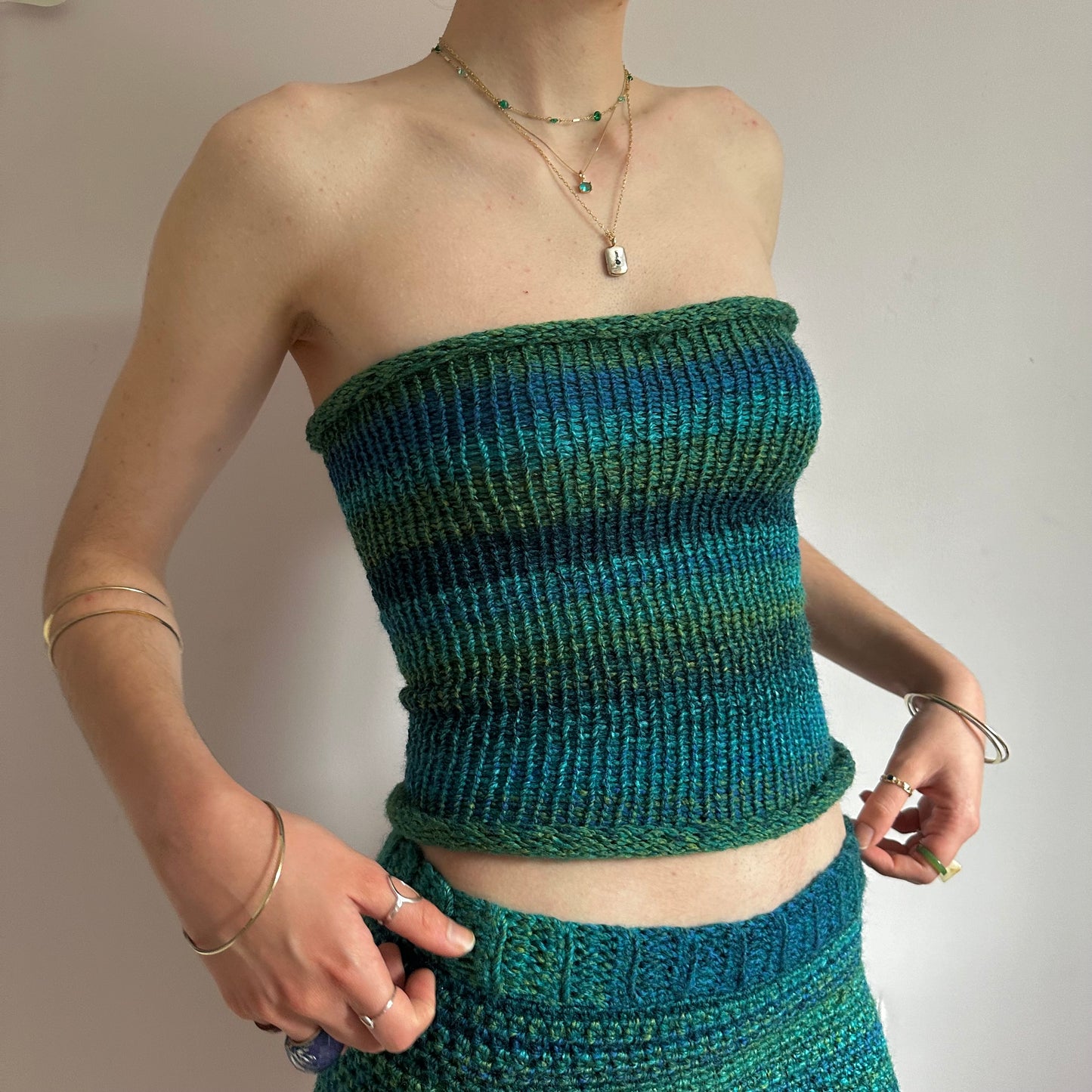 Handmade blue and green ombré knitted bandeau top