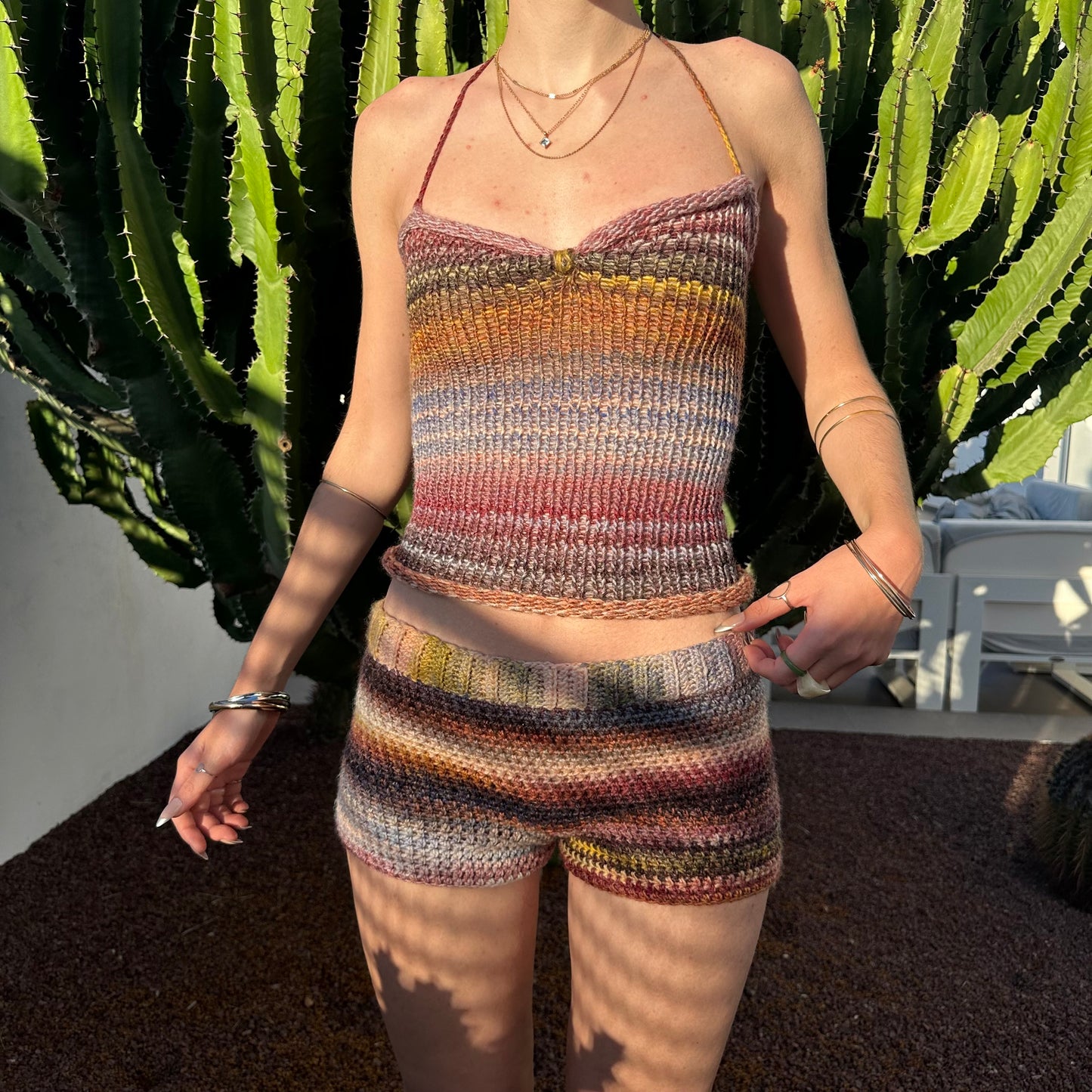 Handmade Aurora ruched bust ombré knitted halter top