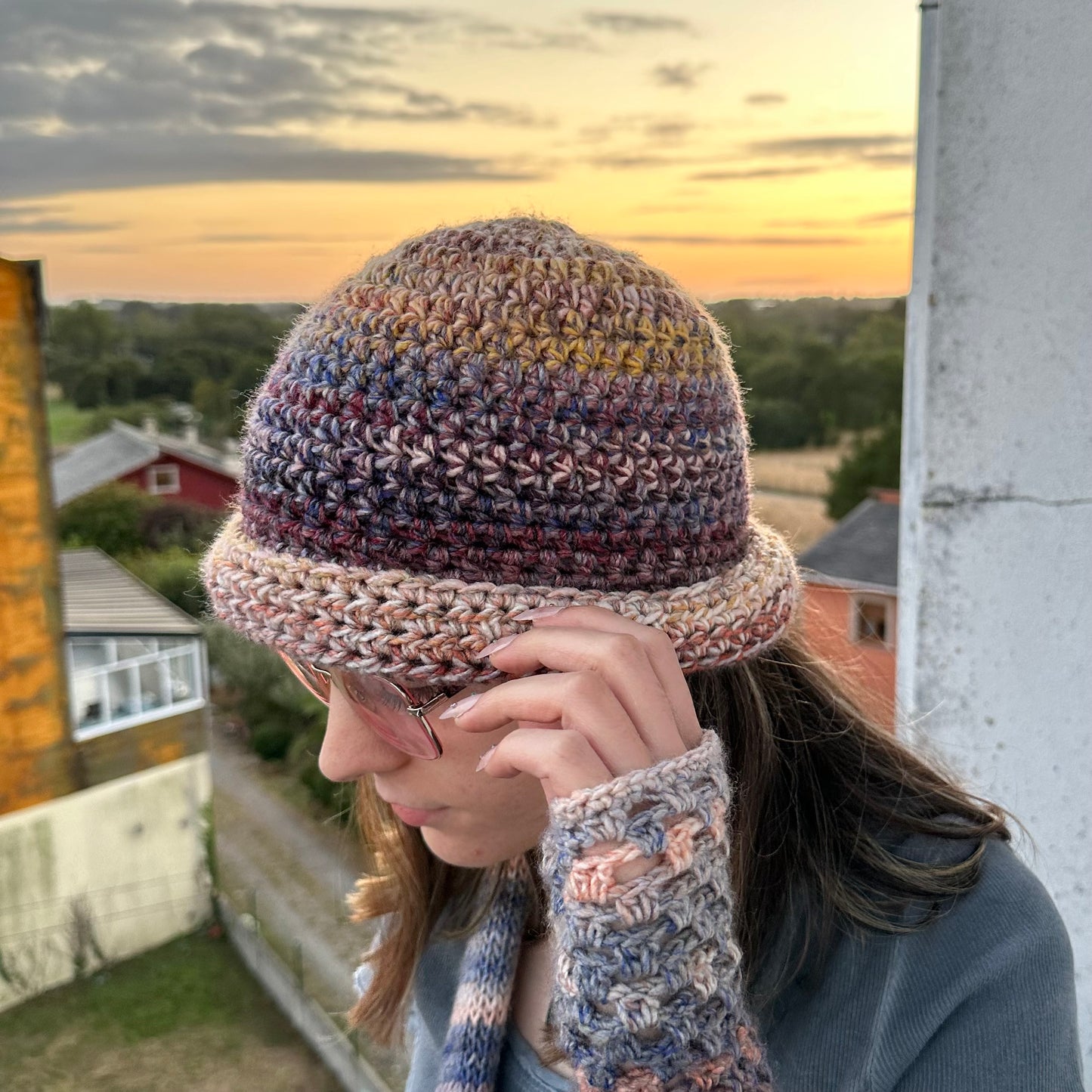 Handmade Aurora chunky ombré crochet bowler hat