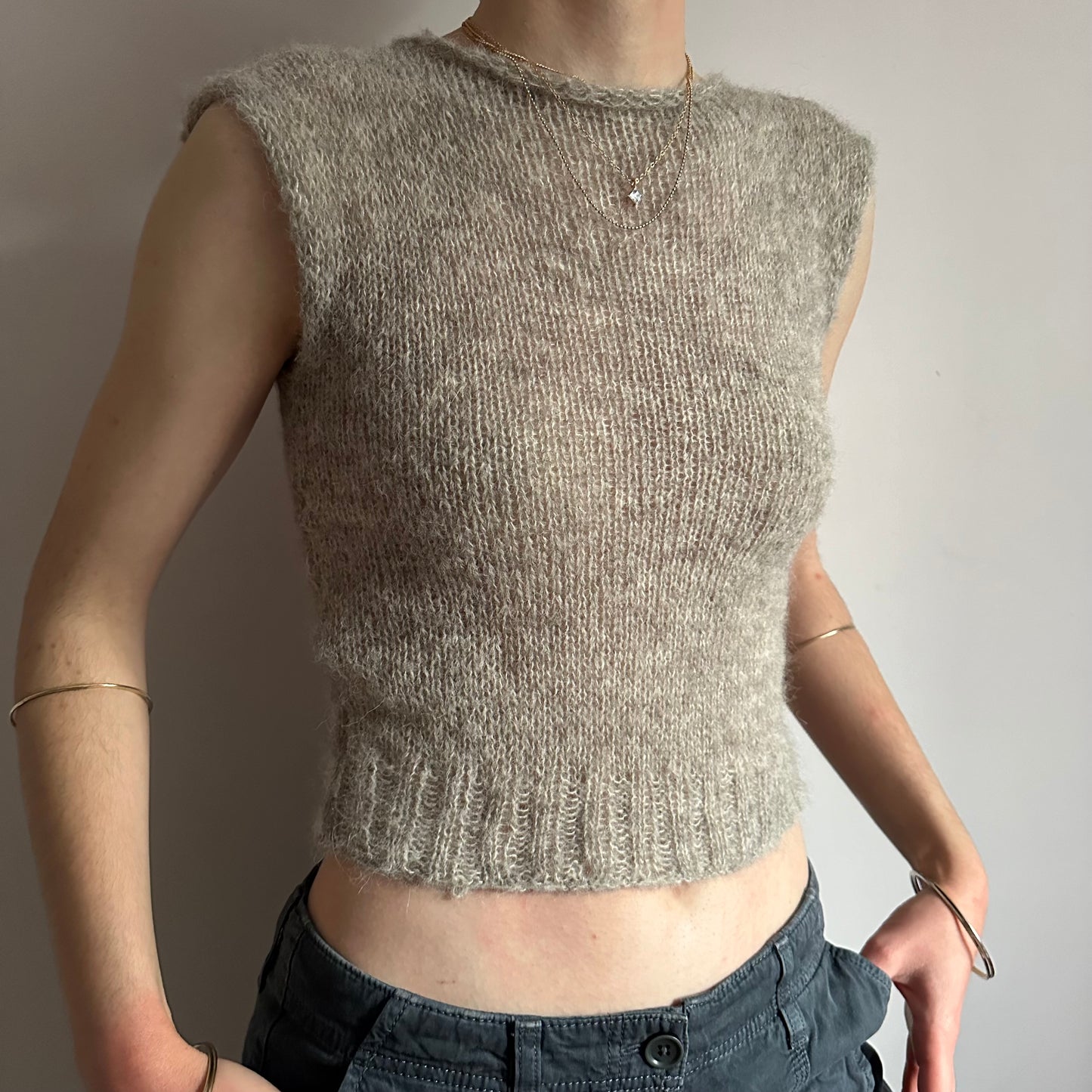 Handmade grey mohair ribbed knit vest