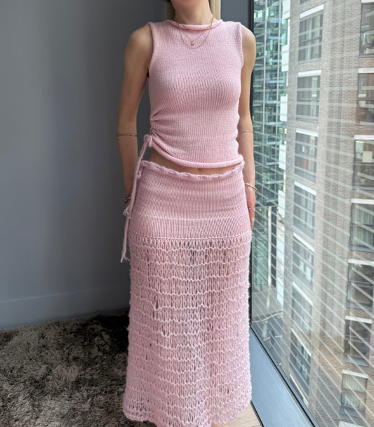 The Sakura Set - handmade baby pink knitted top & matching maxi skirt 🌸 2 top design options