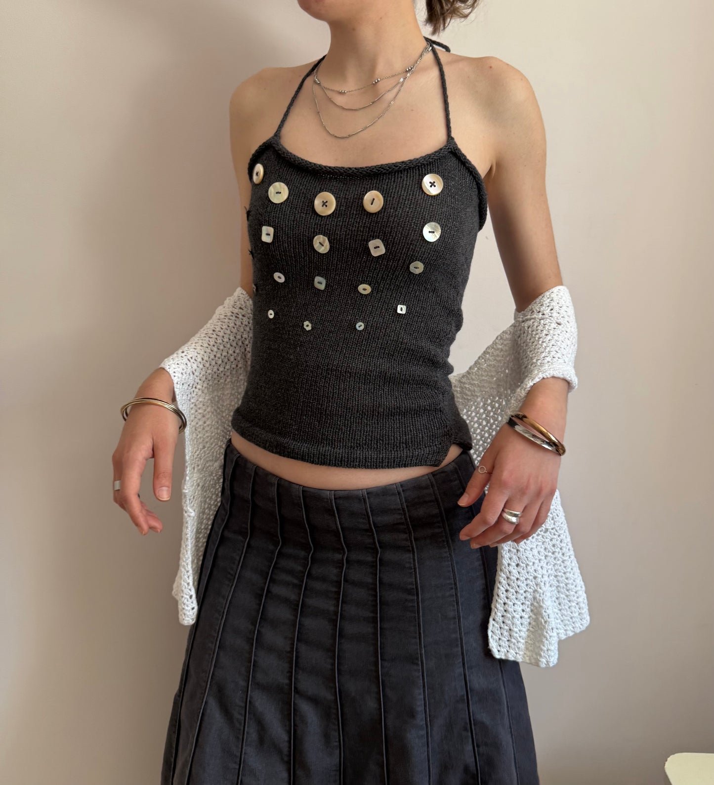 The Random Button Tank Top - charcoal grey