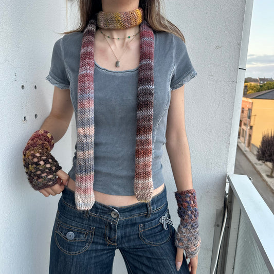 Handmade Aurora knitted ombré skinny scarf