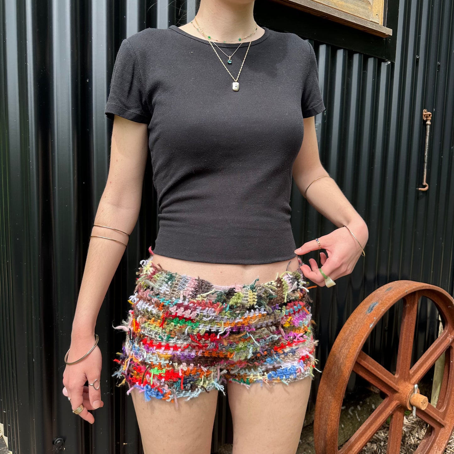 Handmade scrappy crochet shorts - 1 of 1, made of leftover yarn scraps