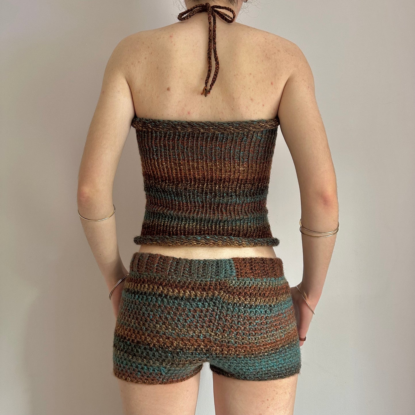 Handmade brown and blue ombré knitted halter top