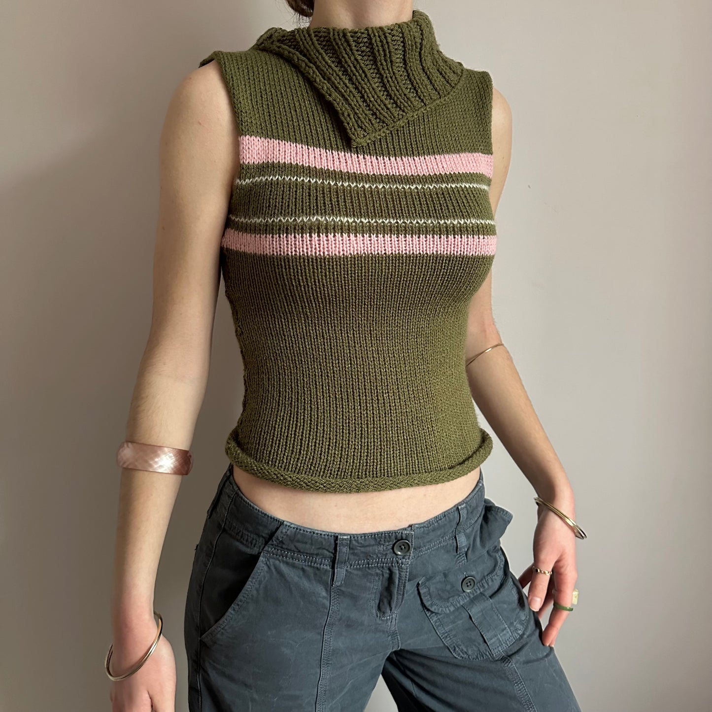 The Jade Vest - striped asymmetrical turtleneck knit vest