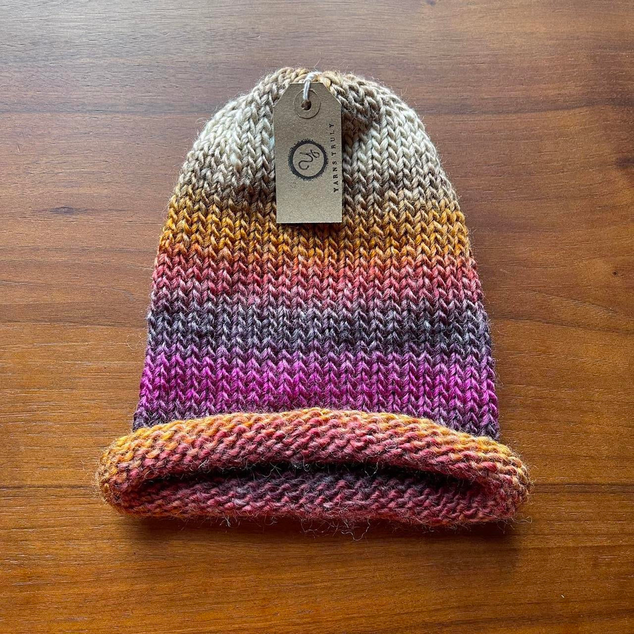 Handmade knitted Sunset Shades ombré beanie