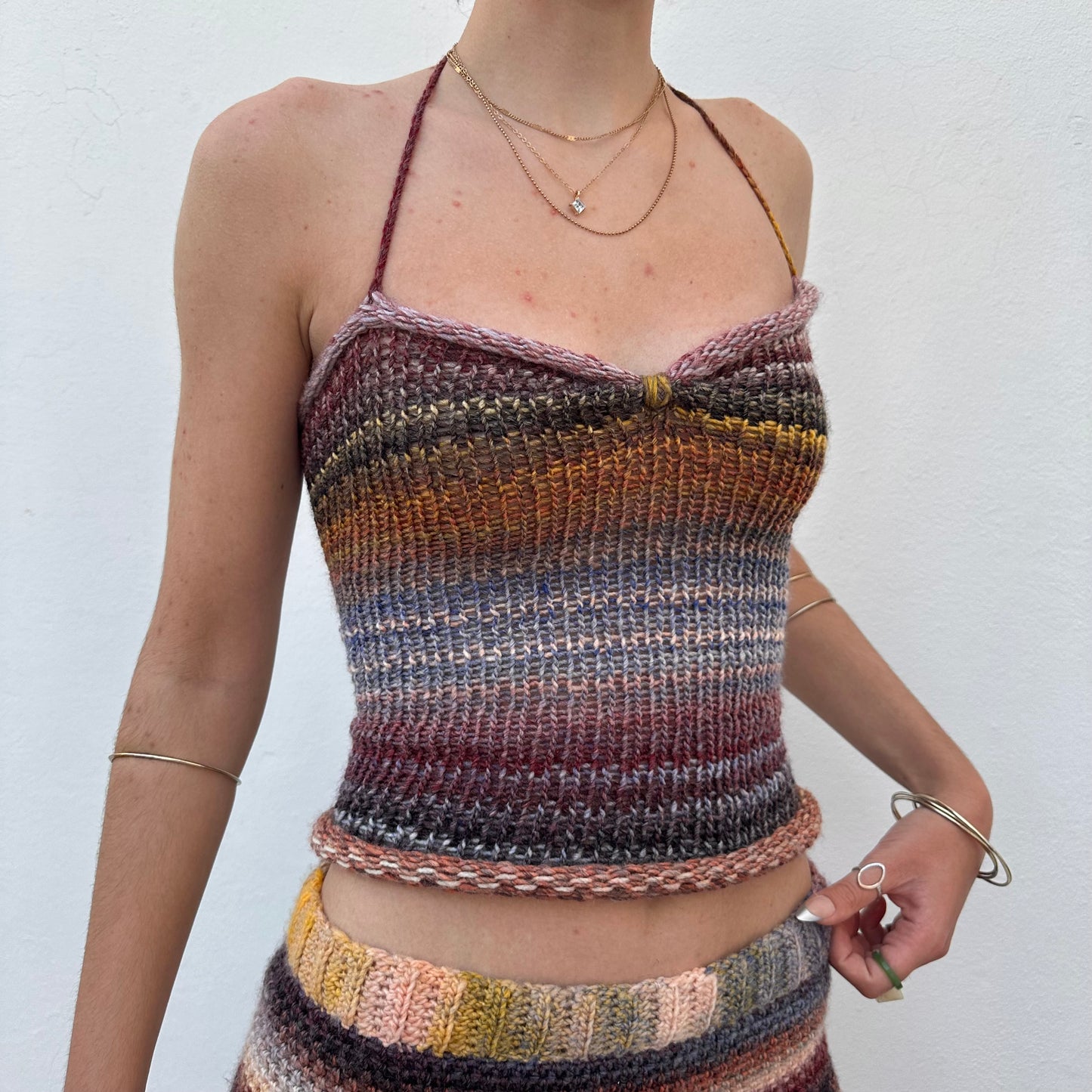 Handmade Aurora ruched bust ombré knitted halter top