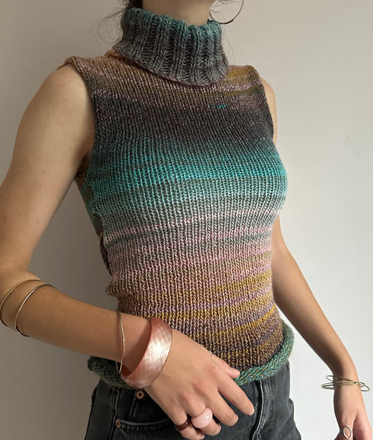 The Alba Vest - striped ombré turtleneck knit vest