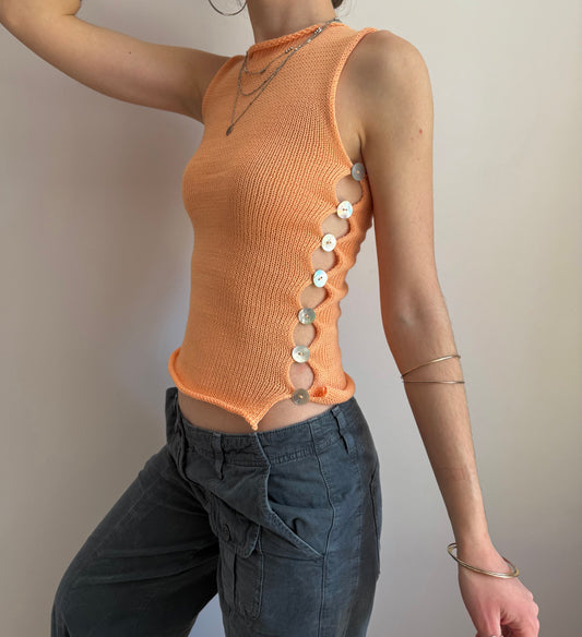 The Pearl Vest in peach - handmade knitted vest with mother of pearl buttons