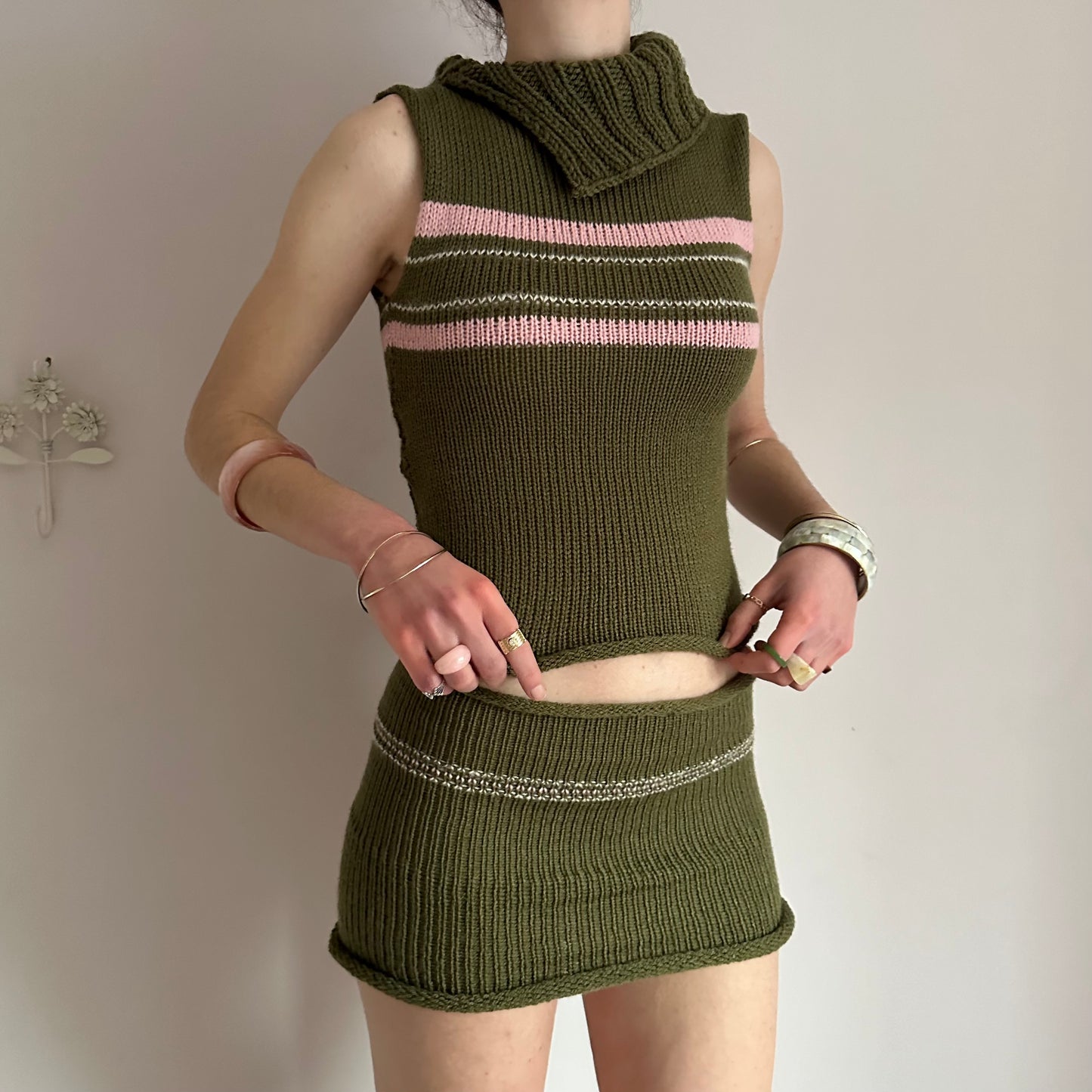 The Jade Set - matching turtleneck knit vest and mini skirt