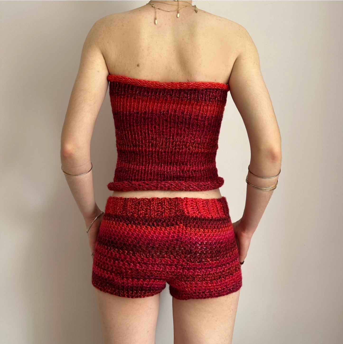 Handmade red ombré knitted bandeau top