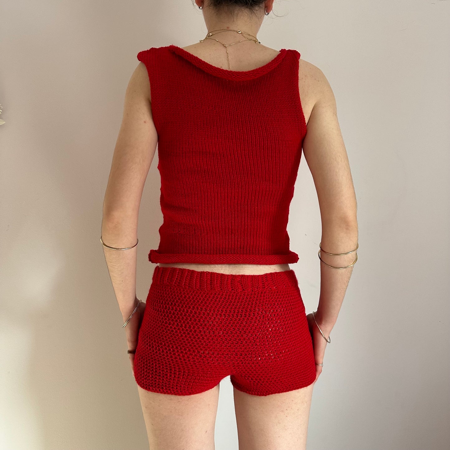 Handmade dark red crochet shorts