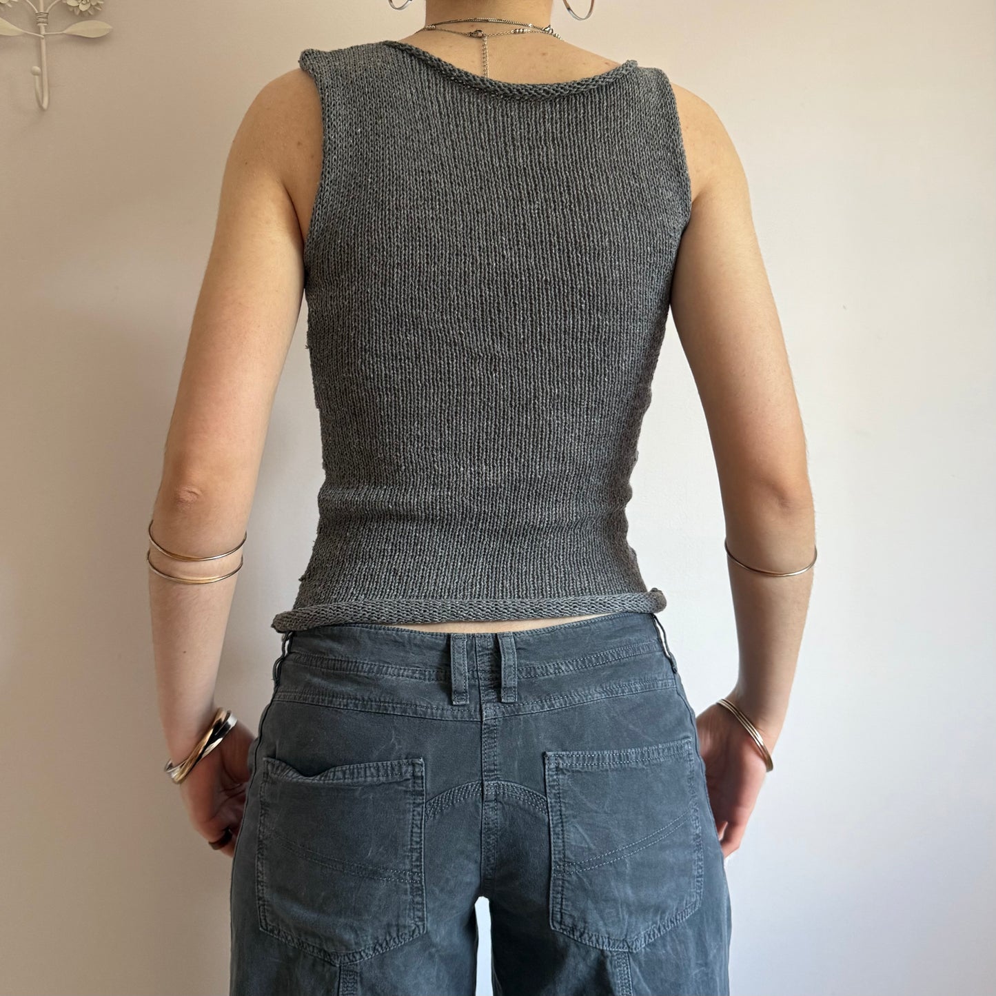 Handmade multiwear o-ring knitted vest in grey