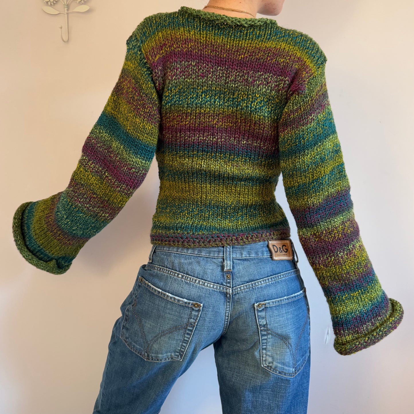 Handmade purple, green and teal ombré knitted jumper