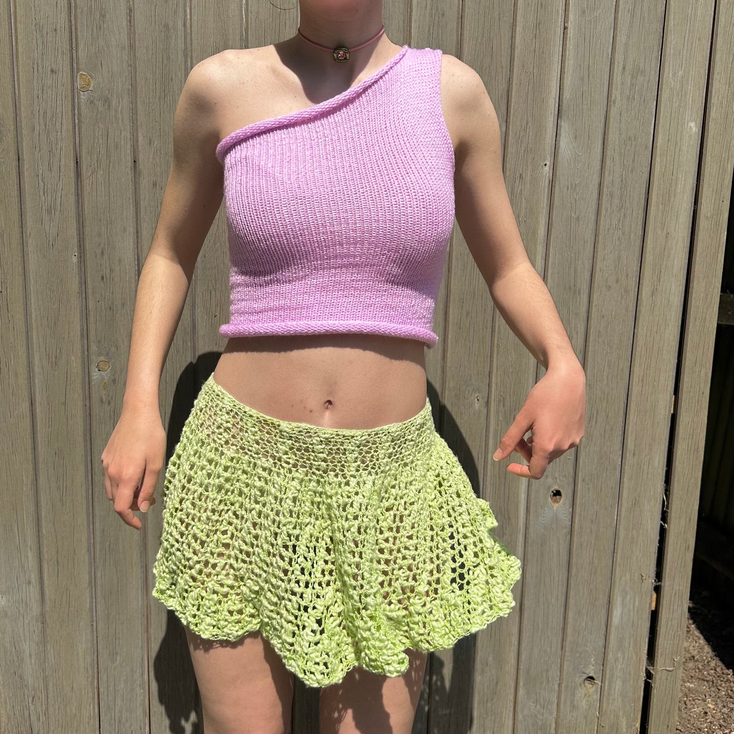 Handmade lace crochet rara skirt in green