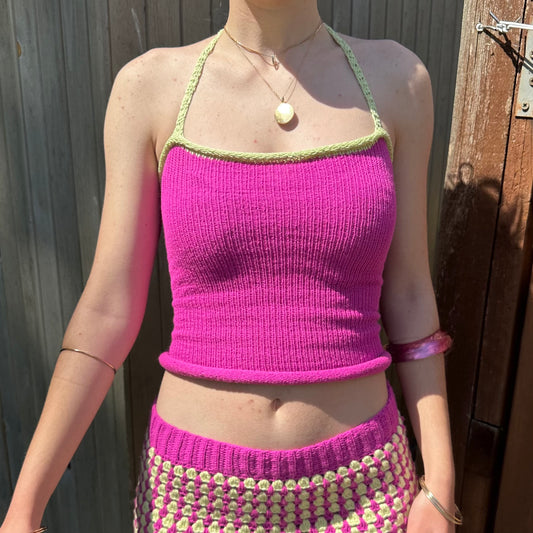 The Pink and Lime tank top - handmade knitted top