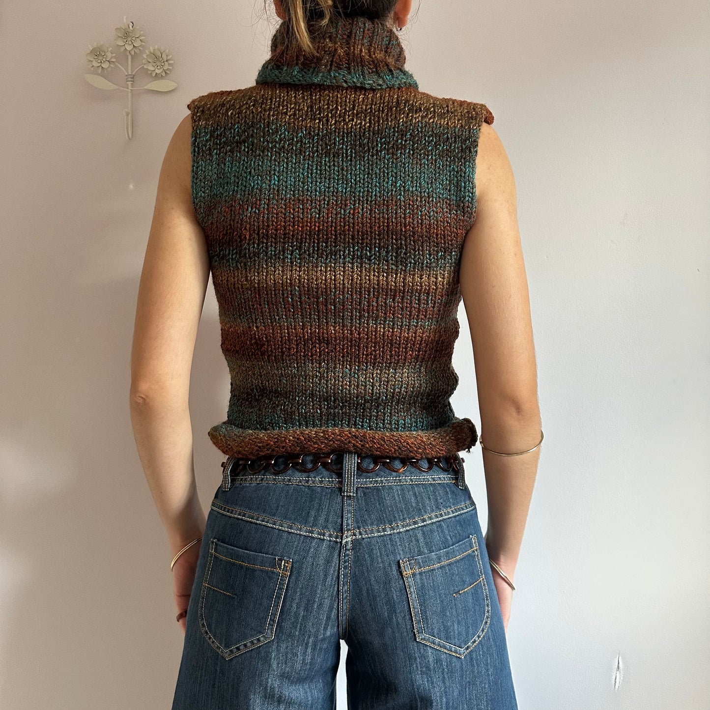 Ombré brown and blue turtleneck knit vest
