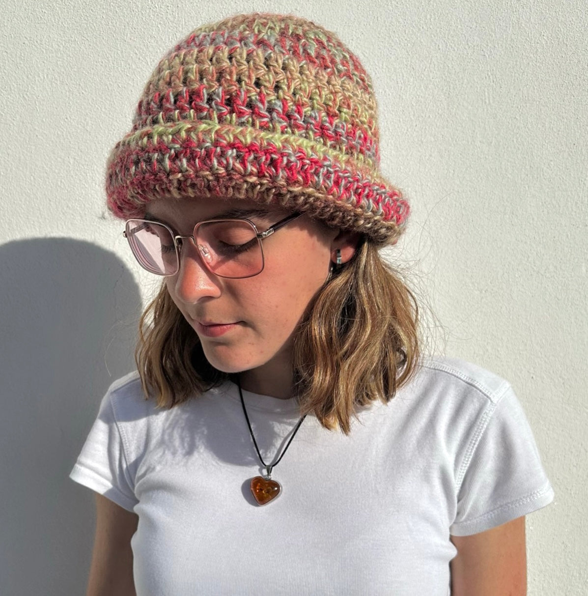 Handmade Fireburst chunky crochet bowler hat