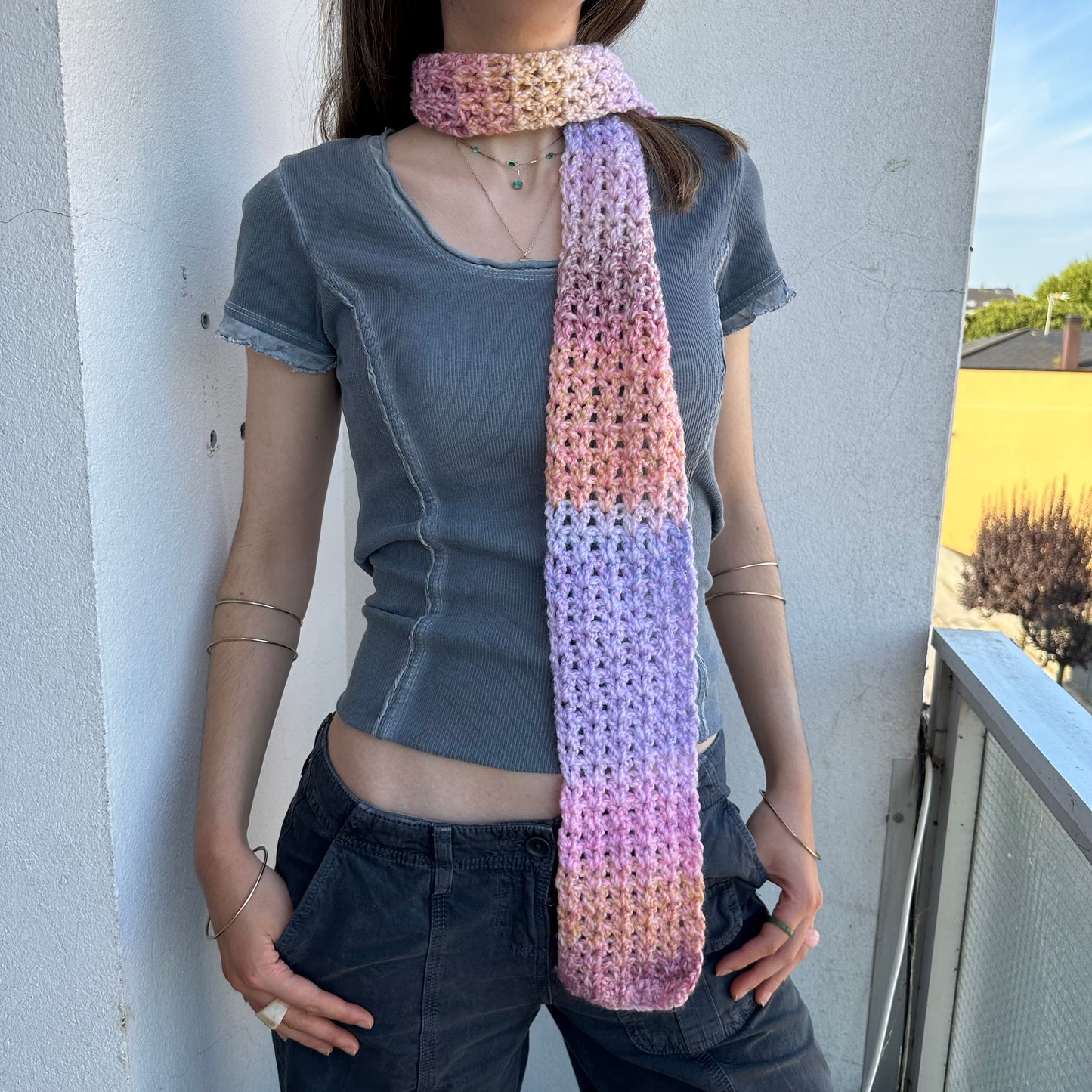 Handmade pastel shades ombré crochet scarf