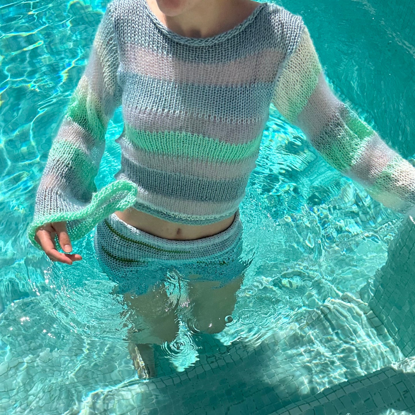 Handmade Sea Breeze striped mohair knitted jumper