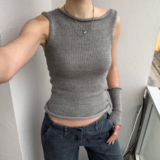 Handmade grey off the shoulder knit vest