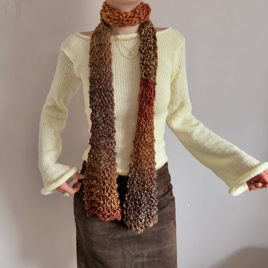 Handmade earth tones chunky knitted fishnet scarf