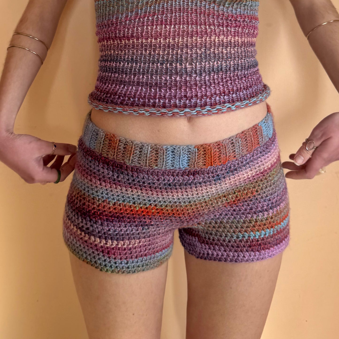 Handmade  ombré striped crochet shorts