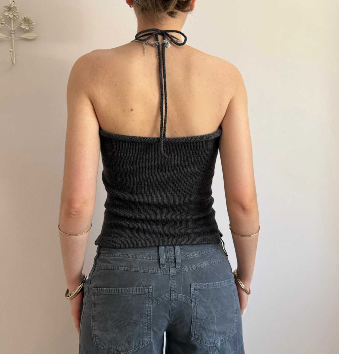 The Random Button Tank Top - charcoal grey