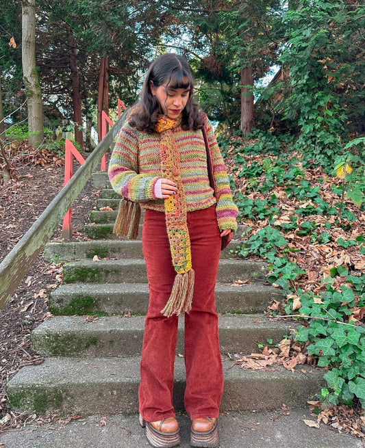 Handmade earth tones tassel crochet scarf