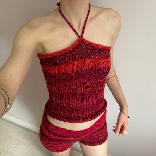 Handmade red ombré knitted halter top