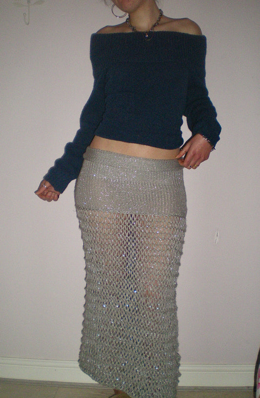 The Chainmail Skirt - handmade silver metallic mesh maxi skirt