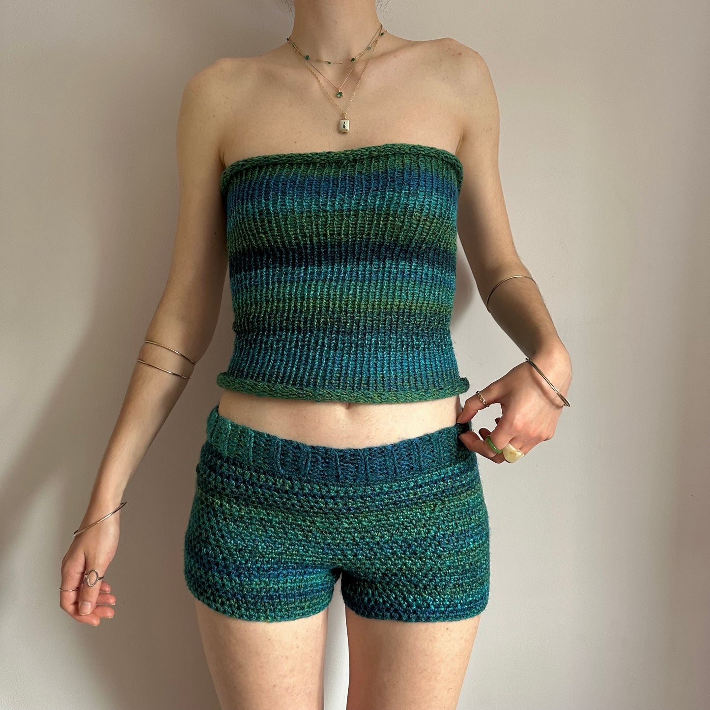 Handmade blue and green ombré knitted bandeau top