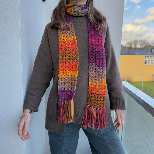 Handmade sunset crochet scarf - choose with / without tassels