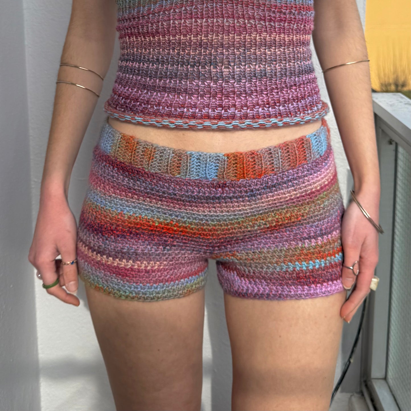 Handmade  ombré striped crochet shorts