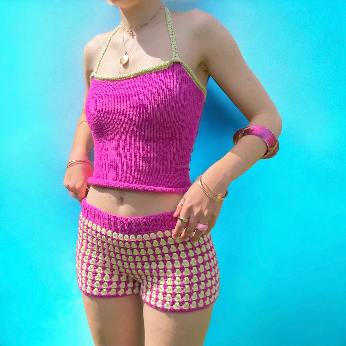 The Pink and Lime shorts - handmade crochet shorts