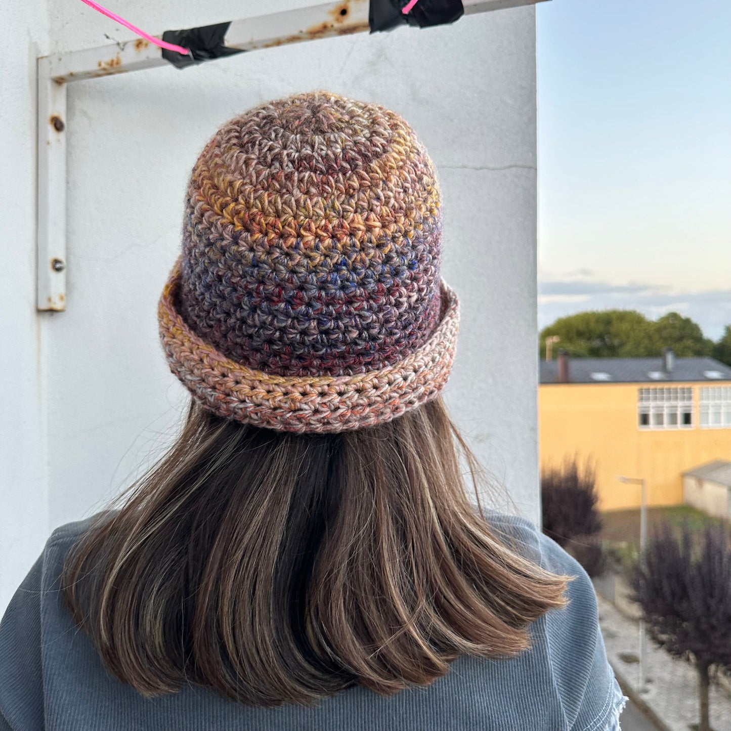 Handmade Aurora chunky ombré crochet bowler hat