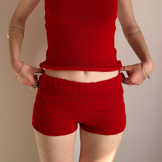 Handmade dark red crochet shorts