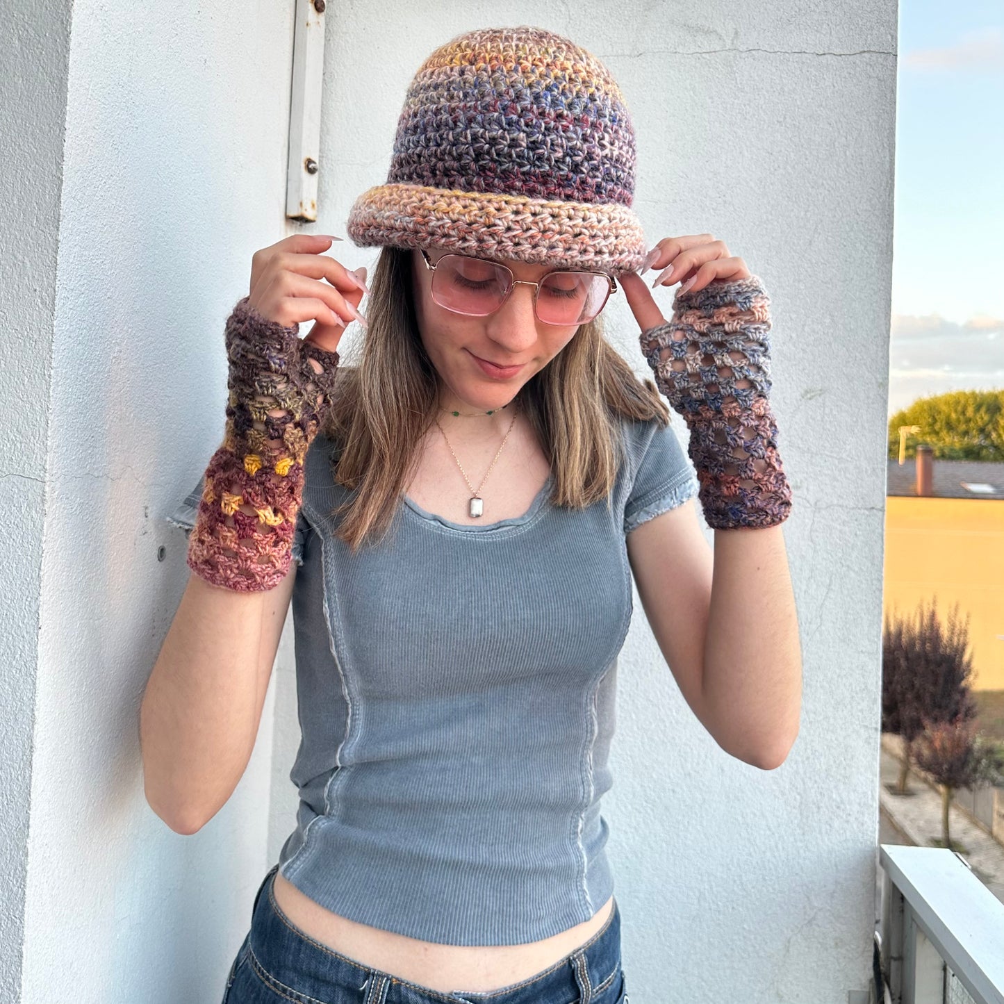 Handmade Aurora chunky ombré crochet bowler hat