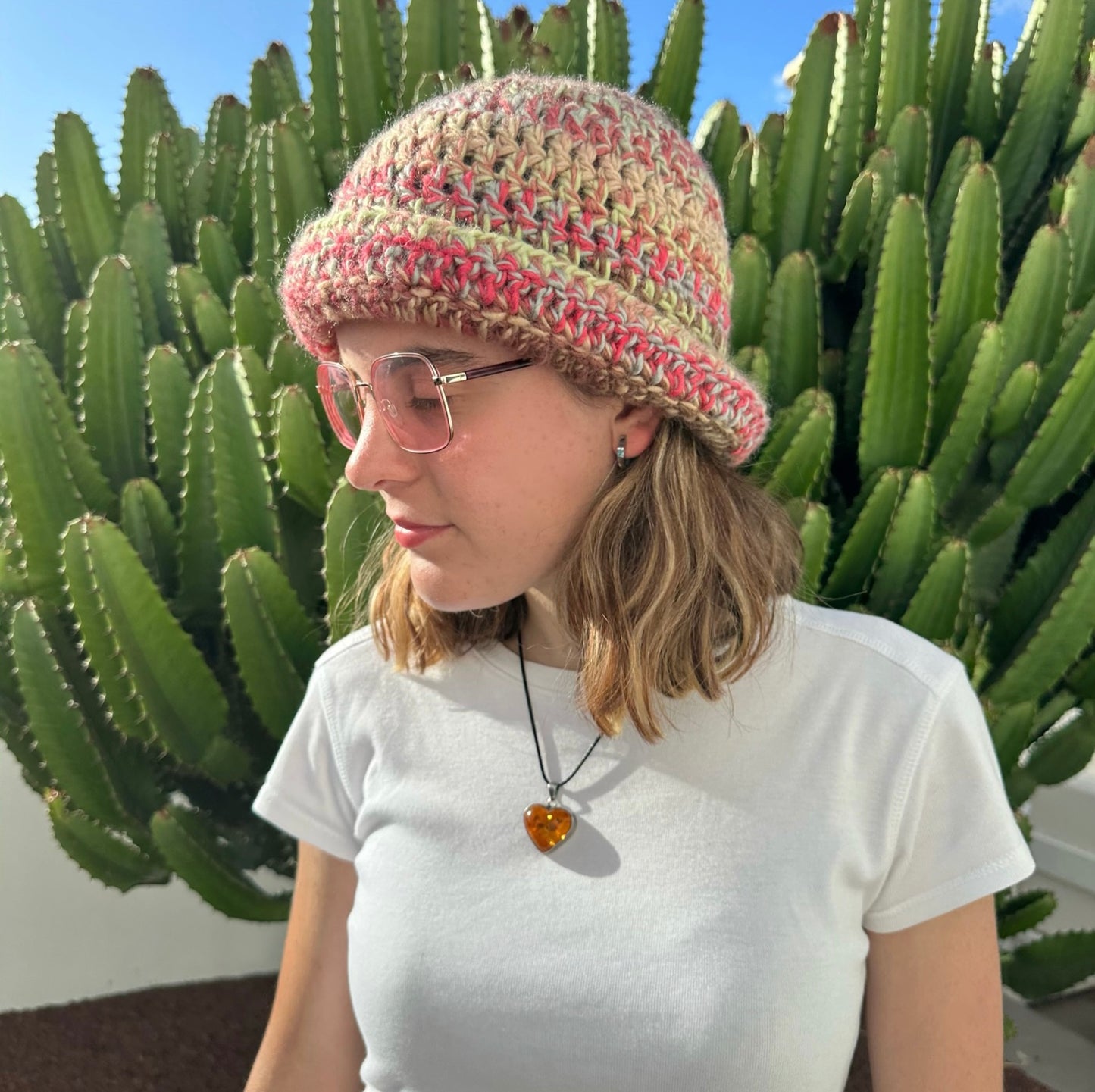 Handmade Fireburst chunky crochet bowler hat