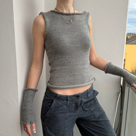 Handmade grey off the shoulder knit vest