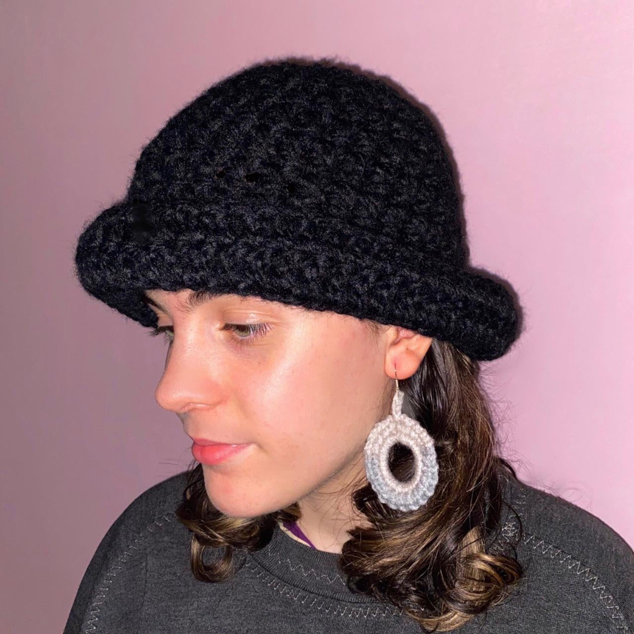 Handmade black chunky crochet bowler hat