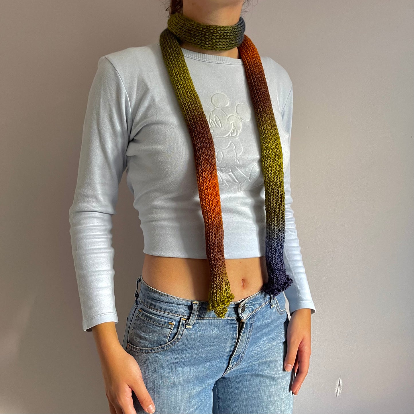 Handmade knitted ombré skinny scarf - Aspen colourway