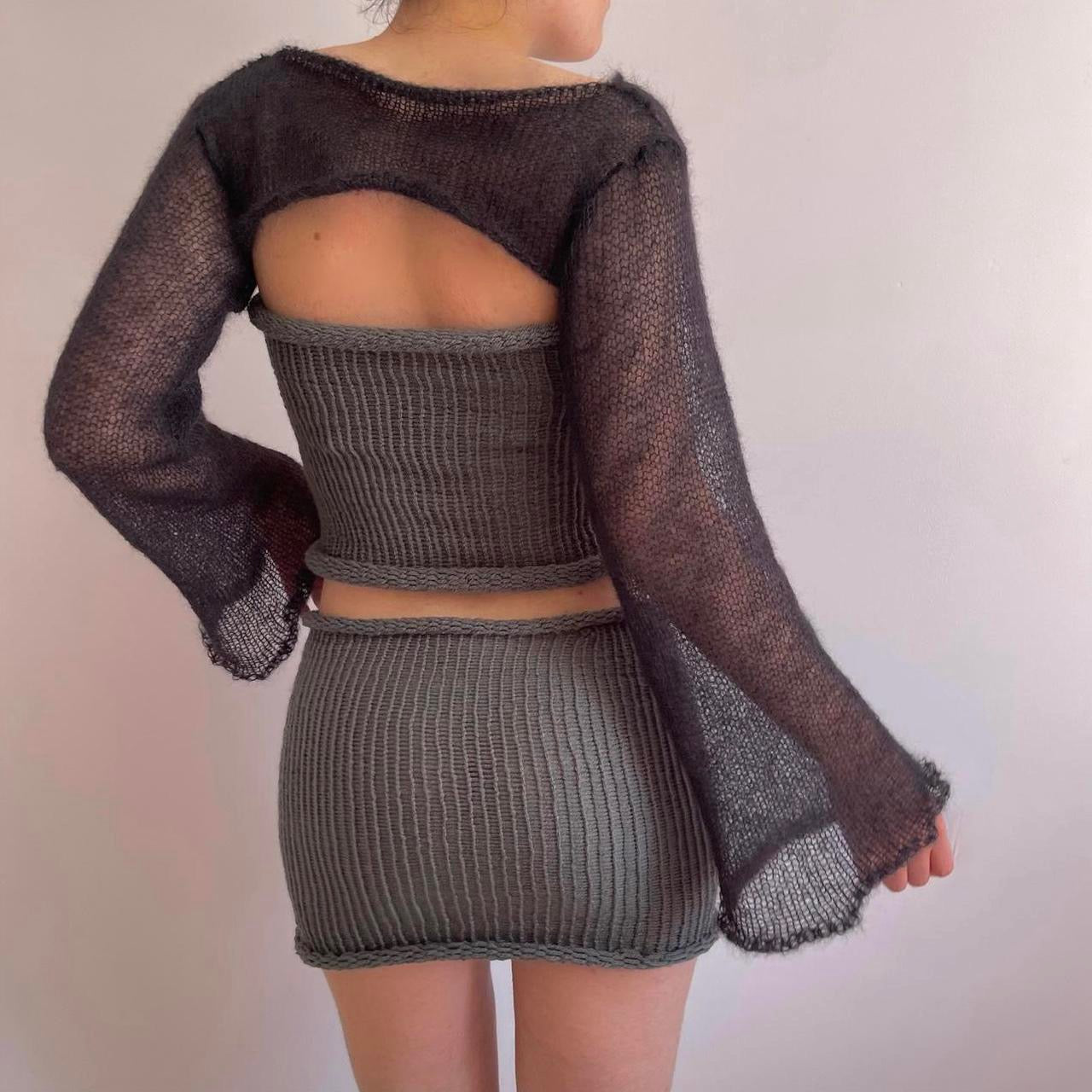 Handmade knitted bandeau top in slate grey
