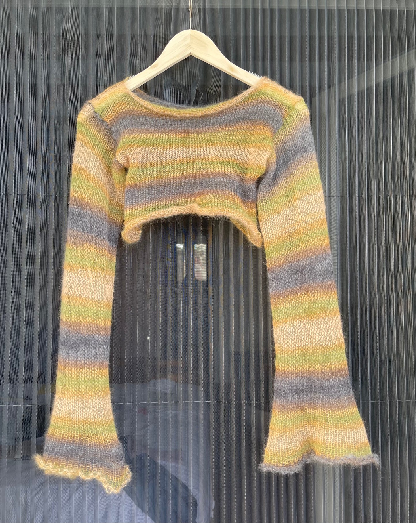 Handmade knitted mohair cropped jumper in ombré earth tones