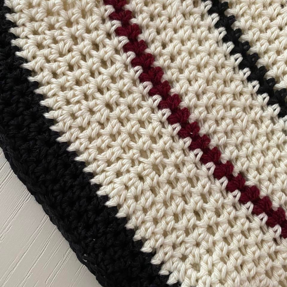 Handmade striped cotton crochet bucket hat in cream, black and burgundy