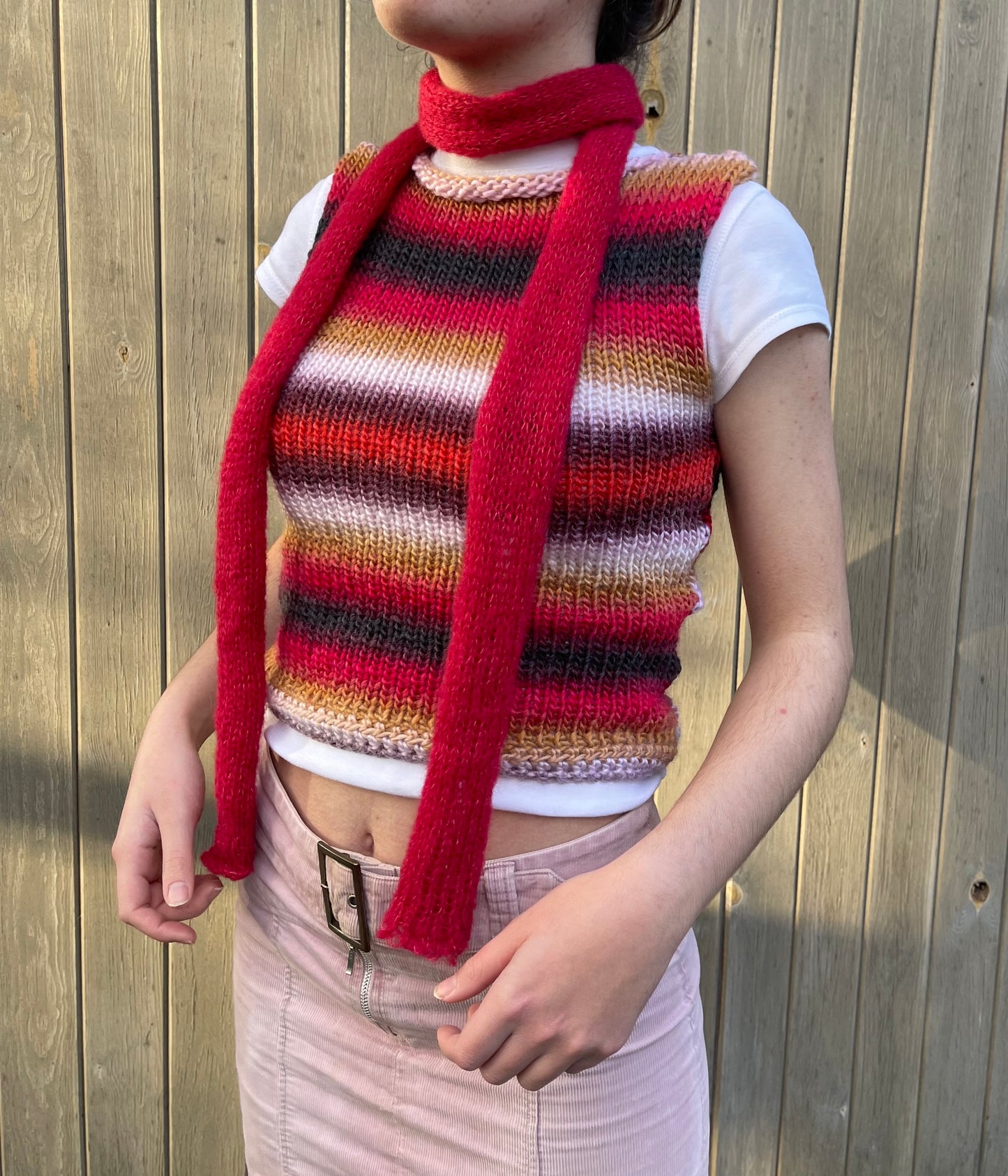 Handmade knitted mohair skinny scarf in red