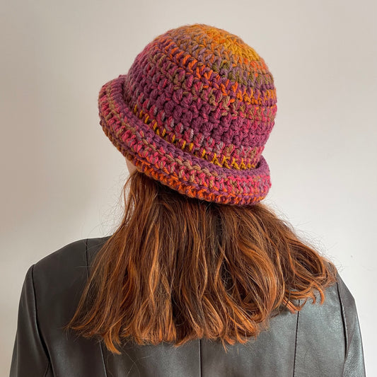 Handmade sunset shades chunky crochet bowler hat